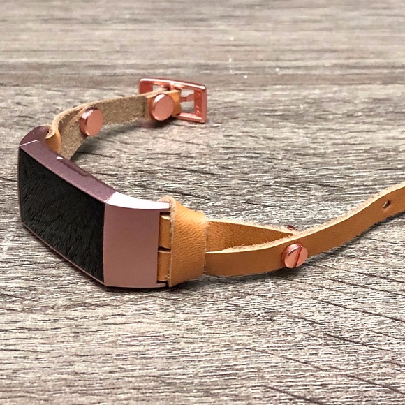 Slim Tan Leather Strap Rose Gold Charge 4 Bracelet - Picture 2 of 7